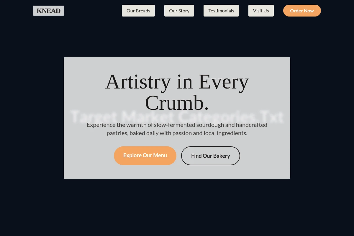Knead Target Market Categories.Txt
